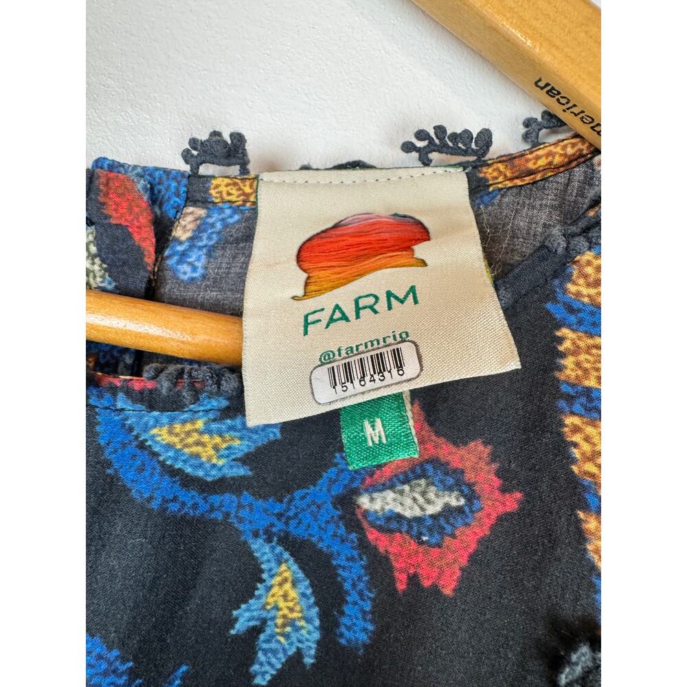 FARM RIO Women Sunset Tapestry Black Puffer Sleeve Mini Dress size M - Picture 11 of 16